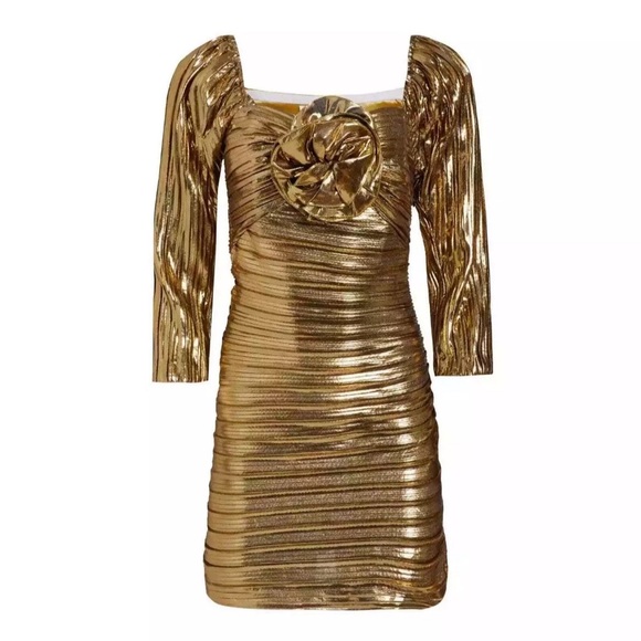 LOVESHACKFANCY gold Thompson Mini party Dress size 4 - Picture 2 of 3